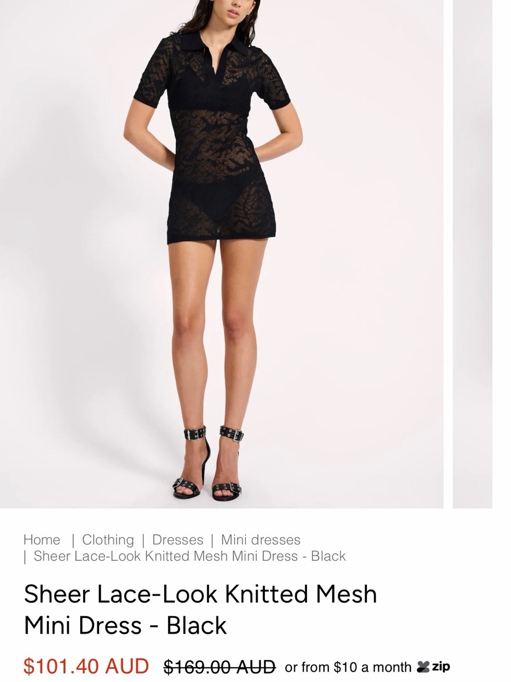 One teaspoon Sheer Lace-Look Knitted Mesh Mini Dress - Black